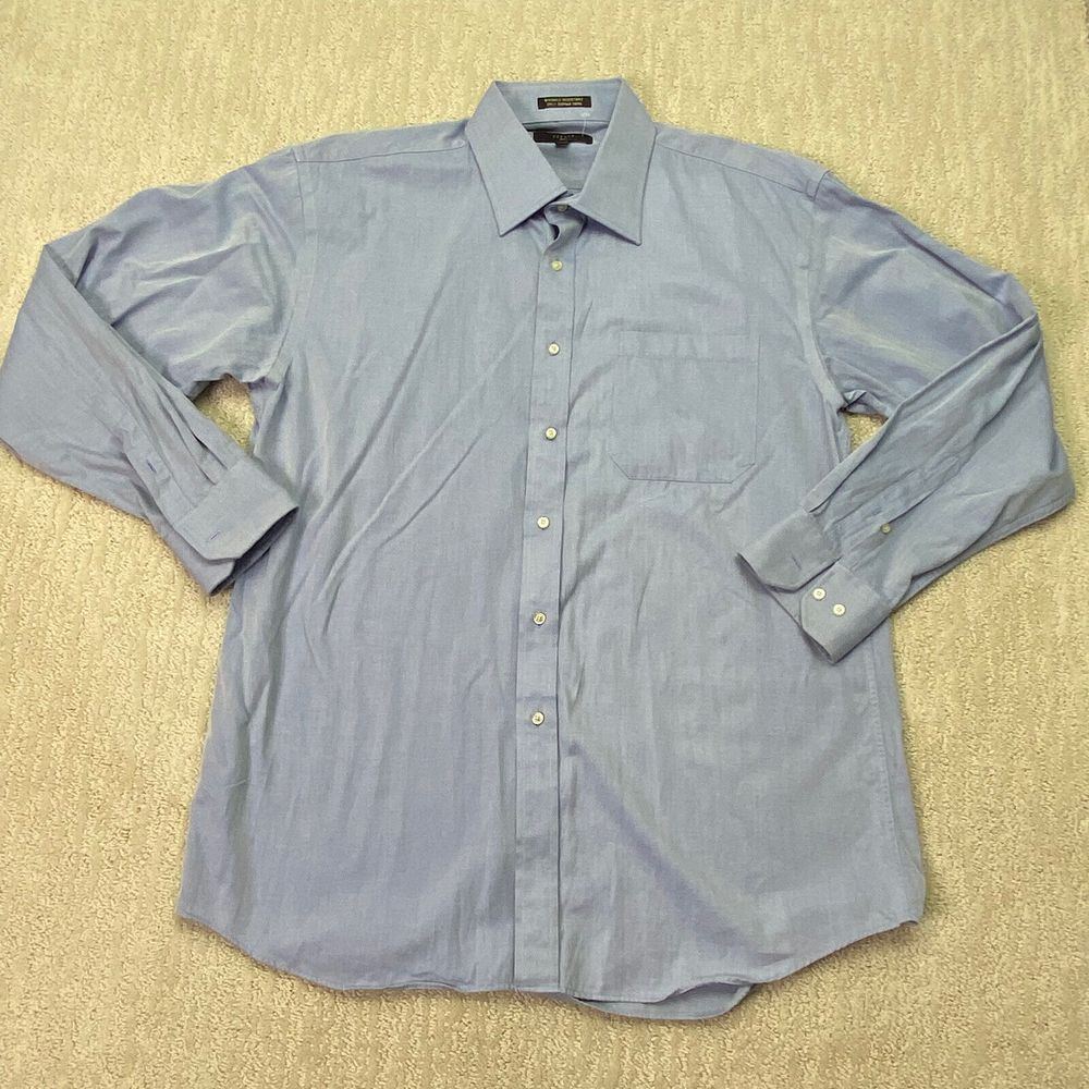 Louis Feraud Button Down Shirt Men's Blue Long Sleeve‎ Size 17.5
